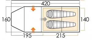vango omega 250 afmeting
