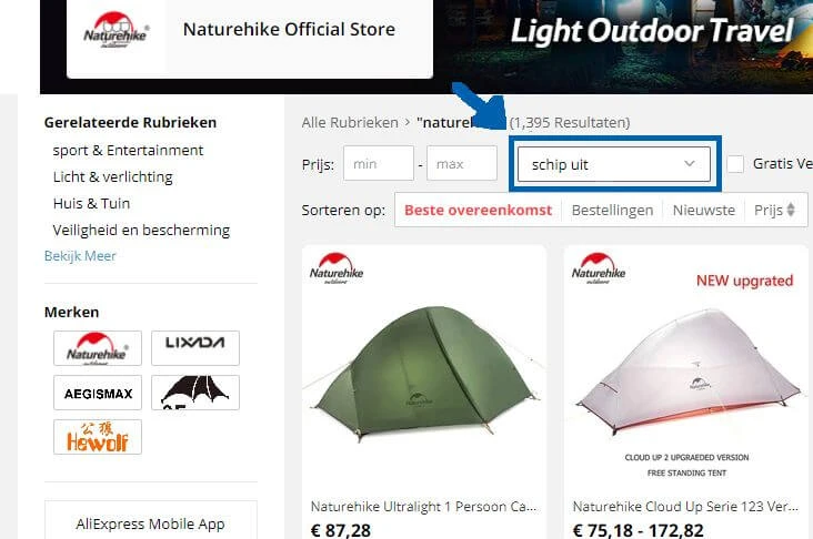 aliexpress venzend opties