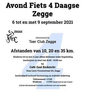 Avond Fietsvierdaagse Zegge: 16 - 20 juni 2025 Avond Fietsvierdaagse Zegge: 16 - 20 juni 2025