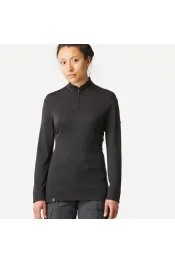 t shirt lange mouwen bergtrekking mt500 merino rits zwart